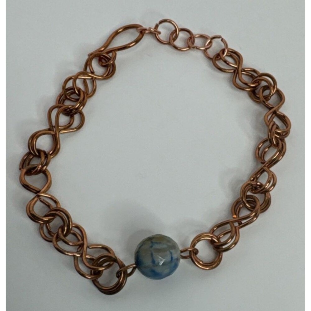 Copper Bracelet With Dyed Agate 6 3/4” Extends To 7 1/2” Infinity Link Handmade